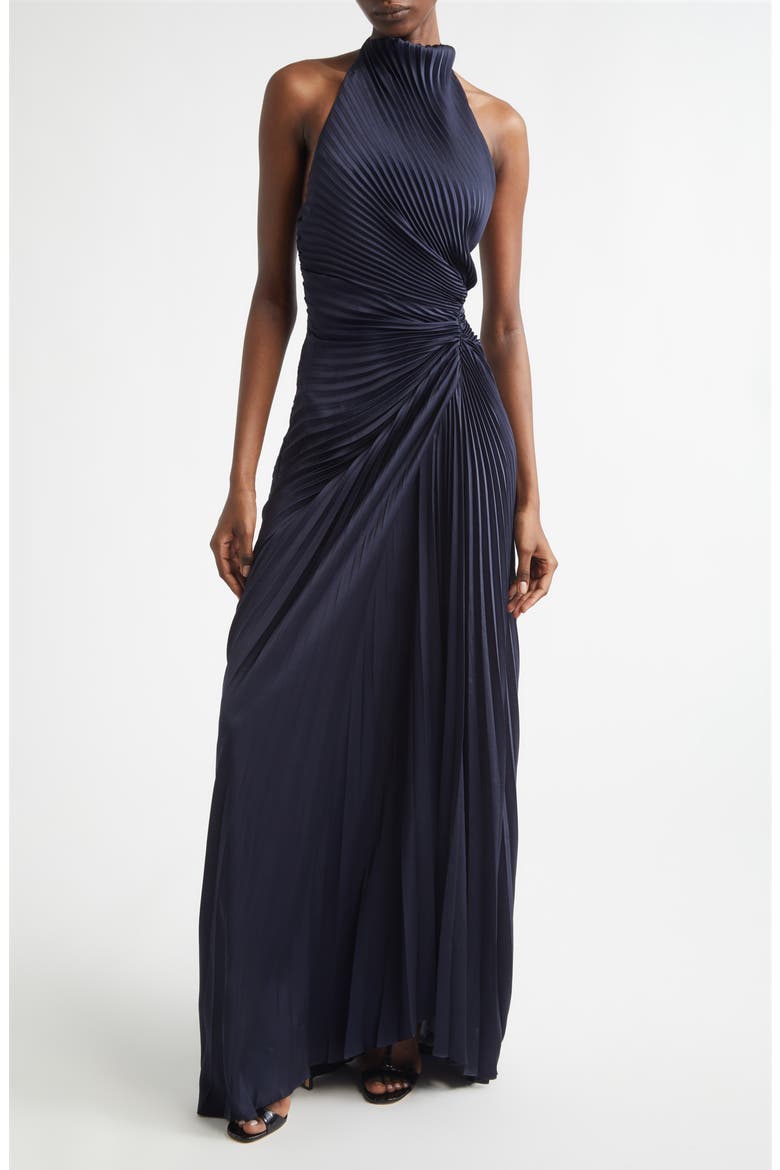 Romy Pleated Halter Gown, Main, color, NIGHT BLUE