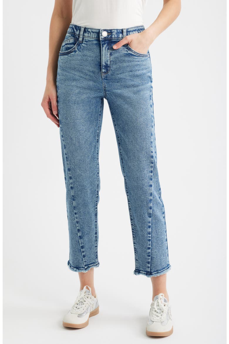 Twist Seam High Waist Ankle Jeans, Main, color, MID BLUE