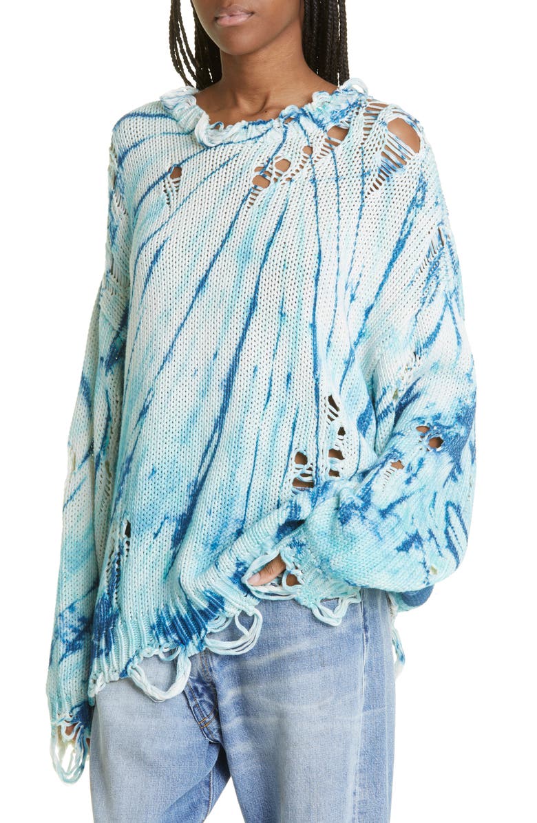 R13 Distressed Tie Dye Oversize Cotton Sweater, Alternate, color,