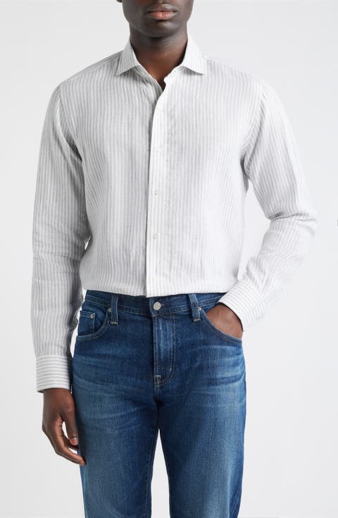 Crown Crafted Astino Lino Stripe Linen Button-Up Shirt