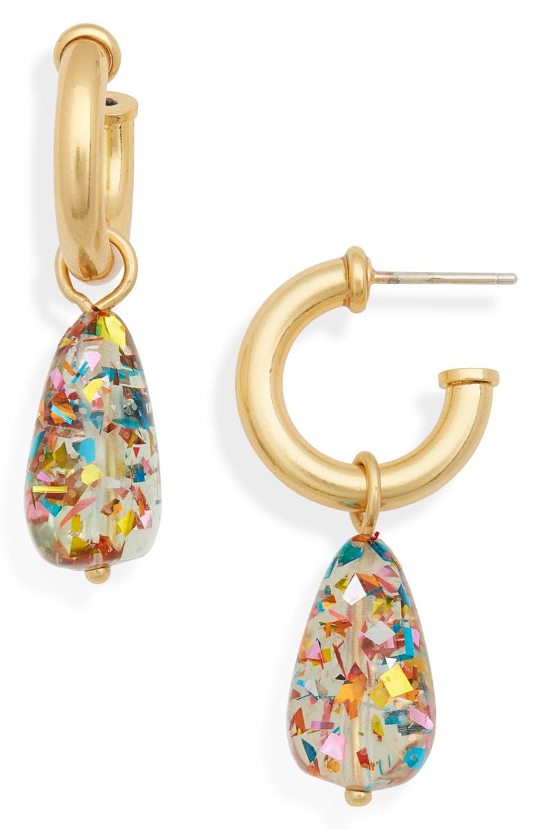 Madewell Glitter Drop Hoop Earrings, Main, color,