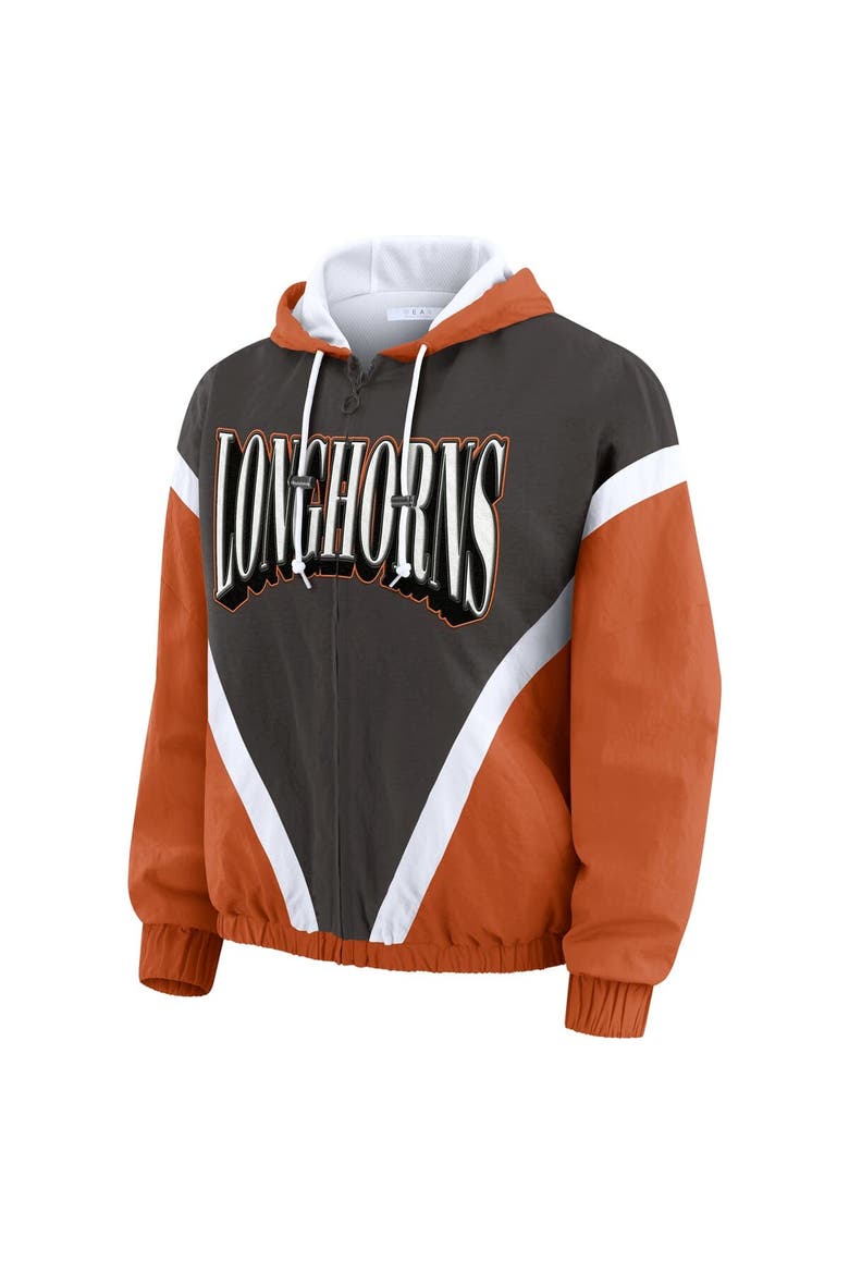 Women's WEAR by Erin Andrews Burnt Orange/Gray Texas Longhorns Colorblock Full-Zip Hoodie Windbreaker Jacket, Alternate, color, Burnt Orange