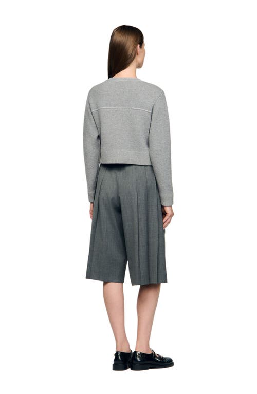 Sandro Cardigan With Contrast Stitching In Gray