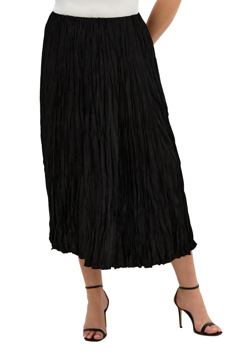 City Chic Imogen Pleated Crinkle Midi Skirt, Main, color, Black