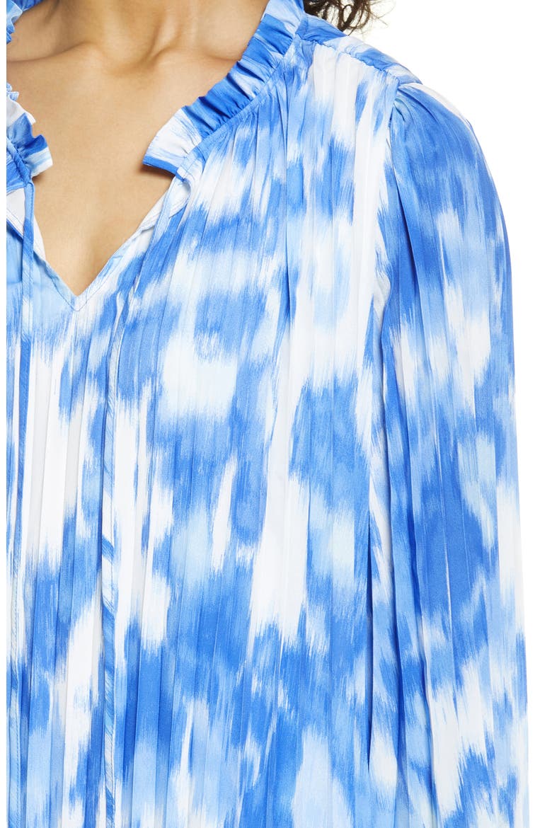 Sunburst Pleat Long Sleeve Minidress, Alternate, color, BLUE- IVORY BRUSH WASH