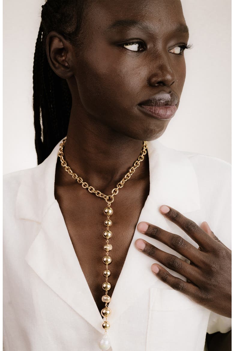 Cultured Freshwater Pearl Deep Drop Y-Necklace, Alternate, color, GOLD