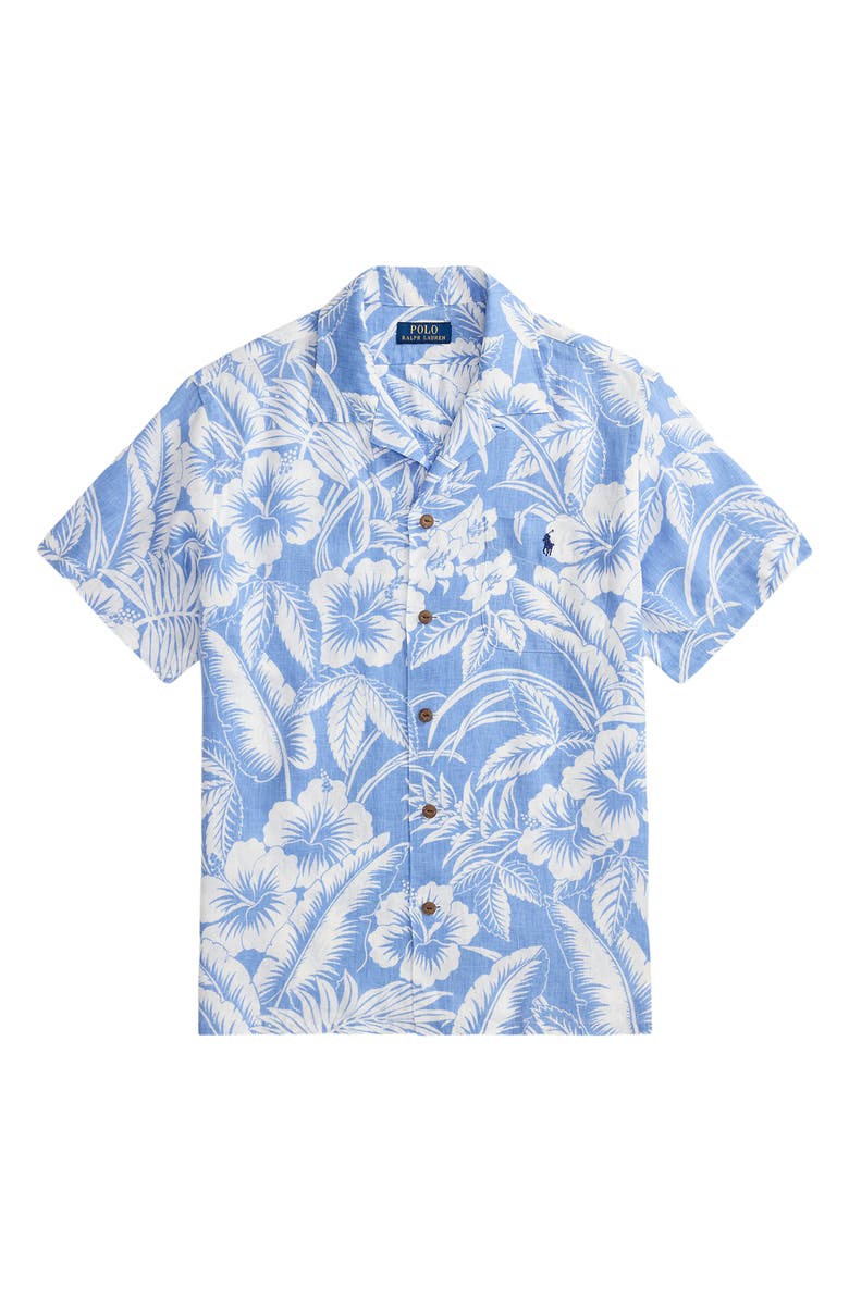 Polo Ralph Lauren Classic Fit Tropical Print Linen Camp Shirt, Alternate, color, Blue Sweetheart Floral