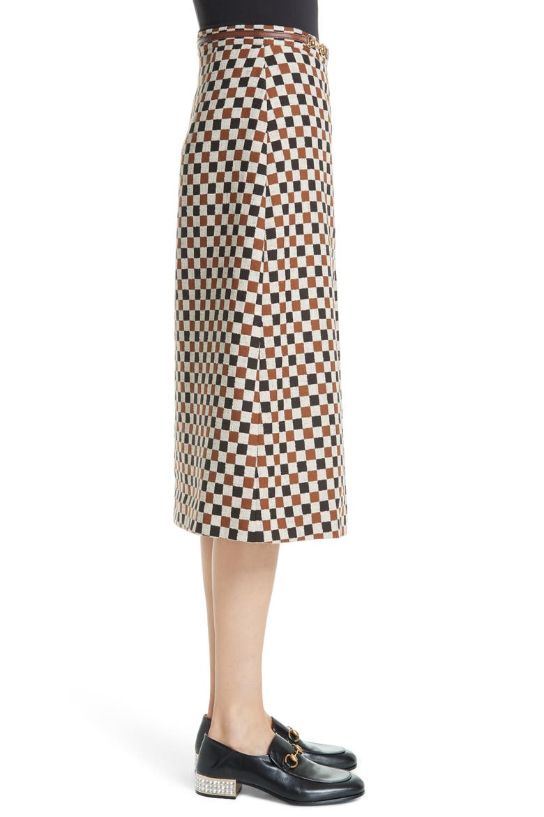 Leather Trim Pleated Skirt, Alternate, color, BROWN