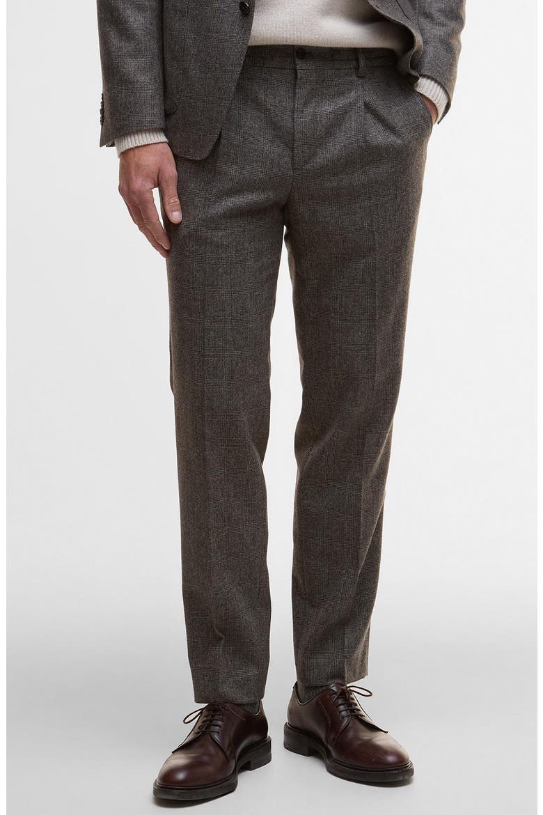 Kensington Pleated Glen Check Wool Blend Flannel Suit Pants, Main, color, BROWN