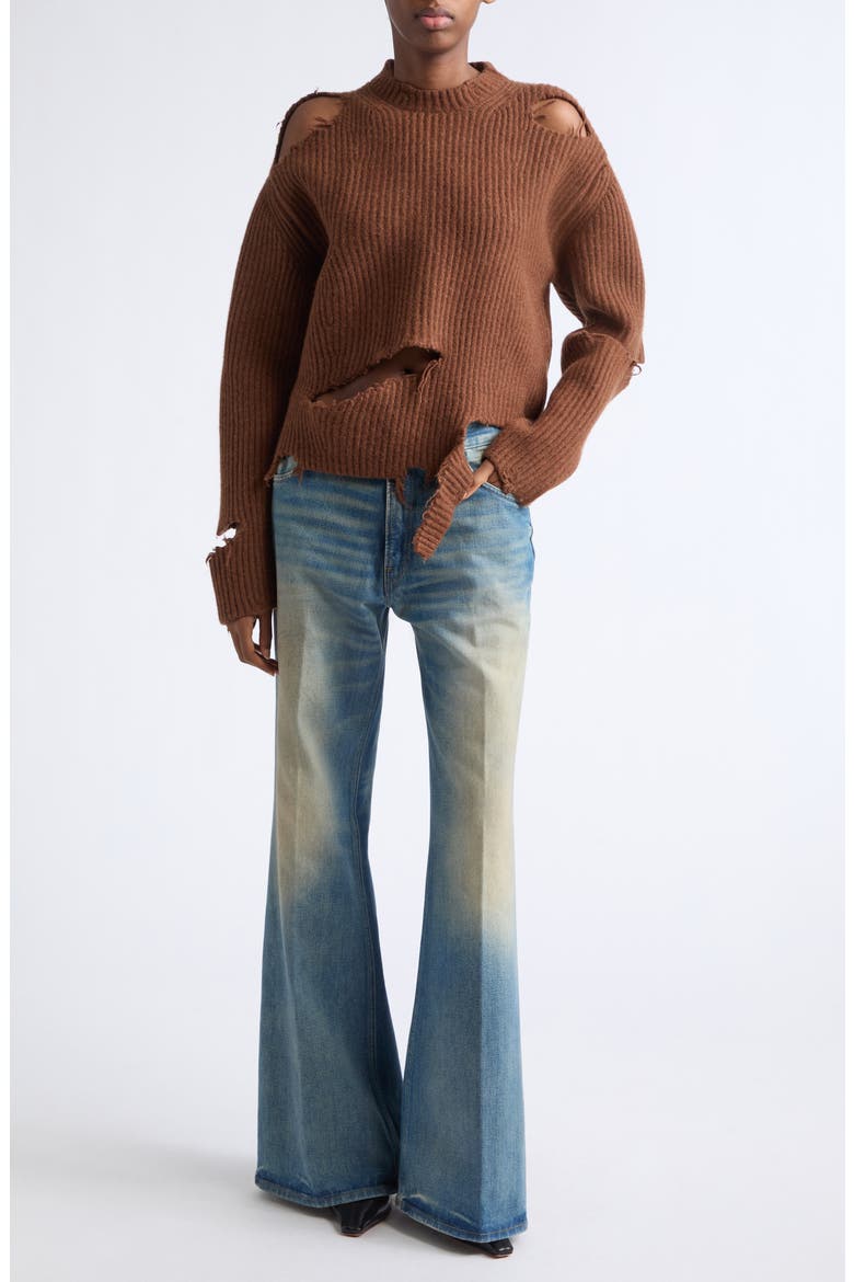 Ozie Destroyed Rib Merino Wool Sweater (Nordstrom Exclusive), Alternate, color, TABAC