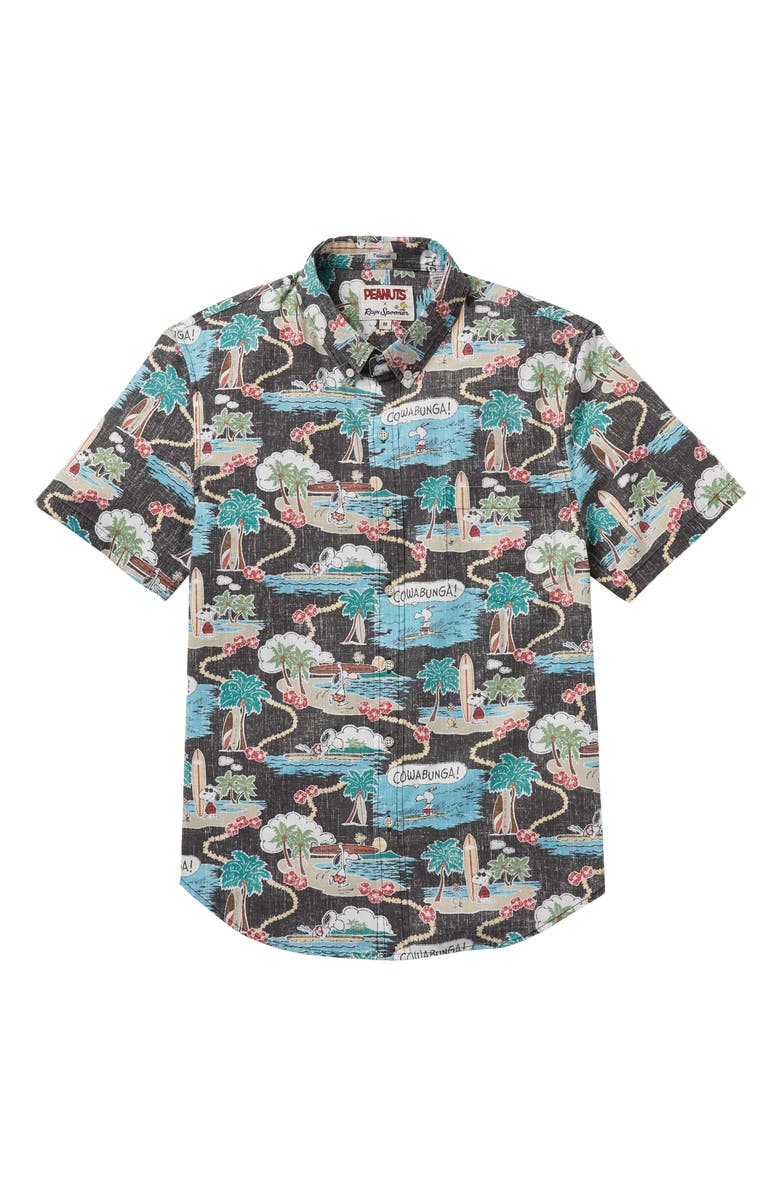 Reyn Spooner Surfin' Snoopy Tailored Fit Short Sleeve Button-Down Shirt, Main, color, 