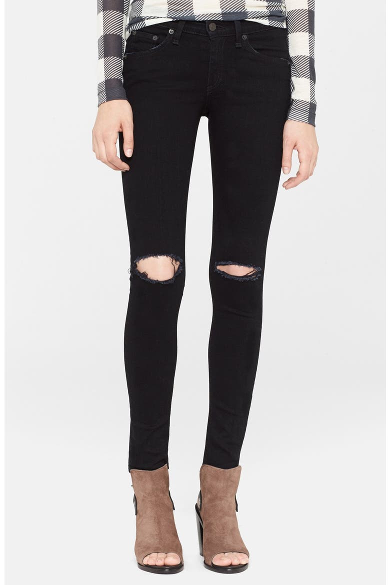 rag & bone/JEAN 'The Skinny' Stretch Jeans, Main, color, HOLES COAL