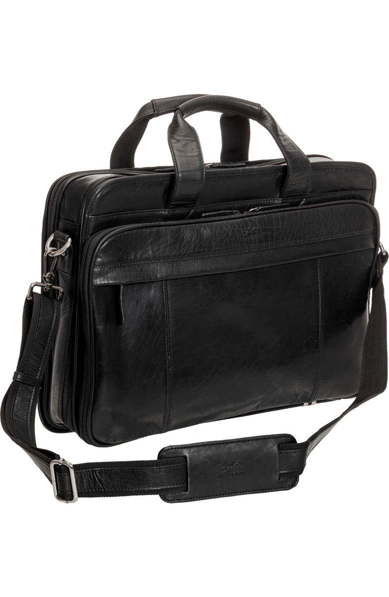 Mancini Double Compartment Leather Briefcase, Main, color, Black
