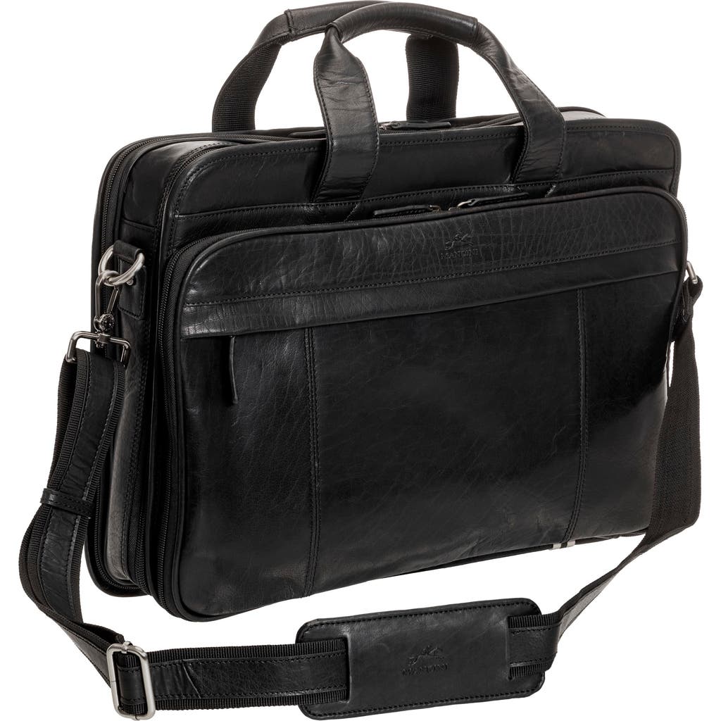 Mancini Double Compartment Leather Briefcase In Black