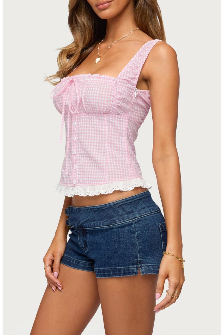 Zeffie Gingham Corset Tank, Alternate, color, PINK-AND-WHITE