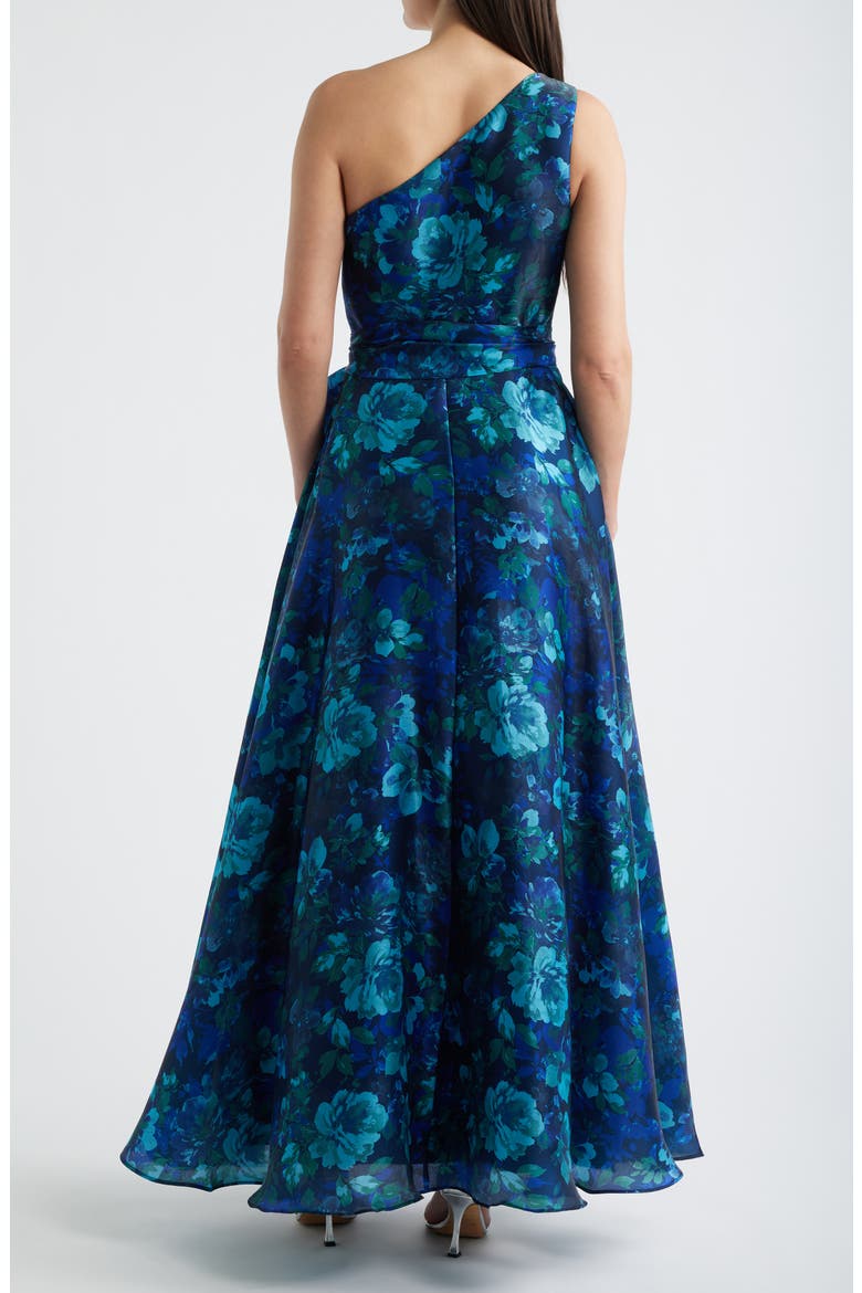 Print Tie Waist One-Shoulder Gown, Alternate, color, NAVY COBALT