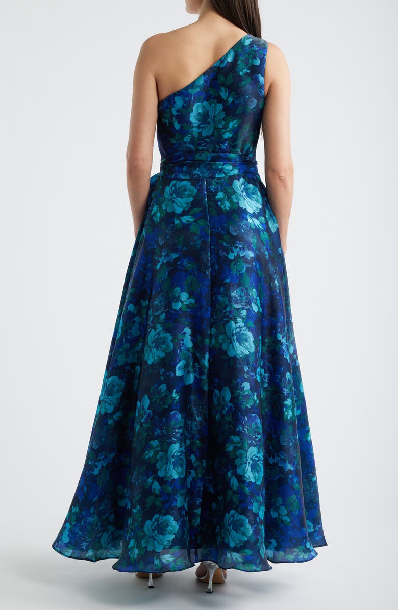 Eliza J Print Tie Waist One-Shoulder Gown, Alternate, color,