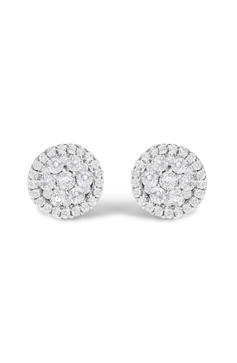 Haus of Brilliance 14K White Gold 1.0 Cttw Diamond Cluster Button Stud Earrings, Main, color, White