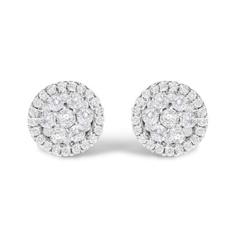 Certified 14K Gold 1.0 Cttw Diamond Cluster Button Stud Earrings