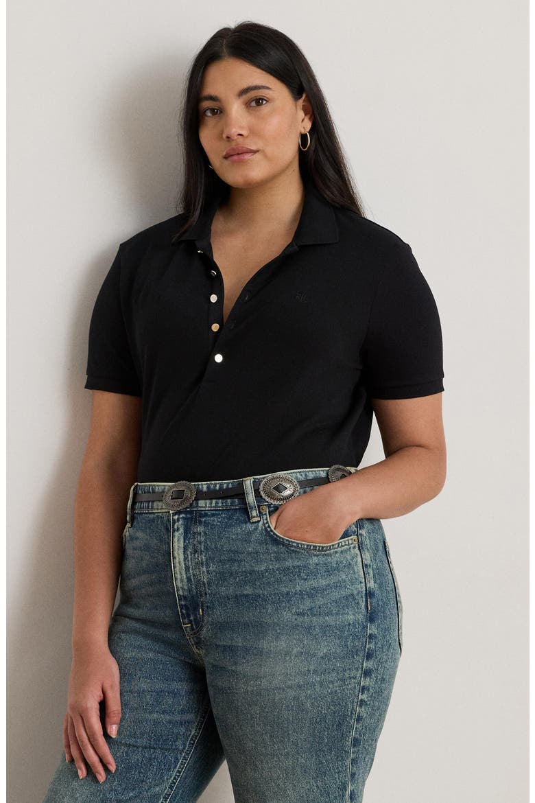 Athleisure Stretch Cotton Piqué Polo, Alternate, color, POLO BLACK