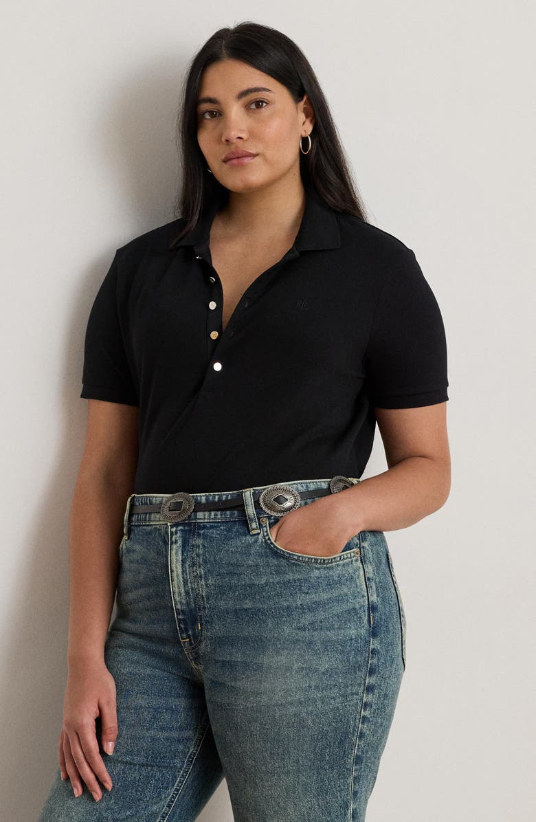 Lauren Ralph Lauren Athleisure Stretch Cotton Piqué Polo, Alternate, color, Polo Black