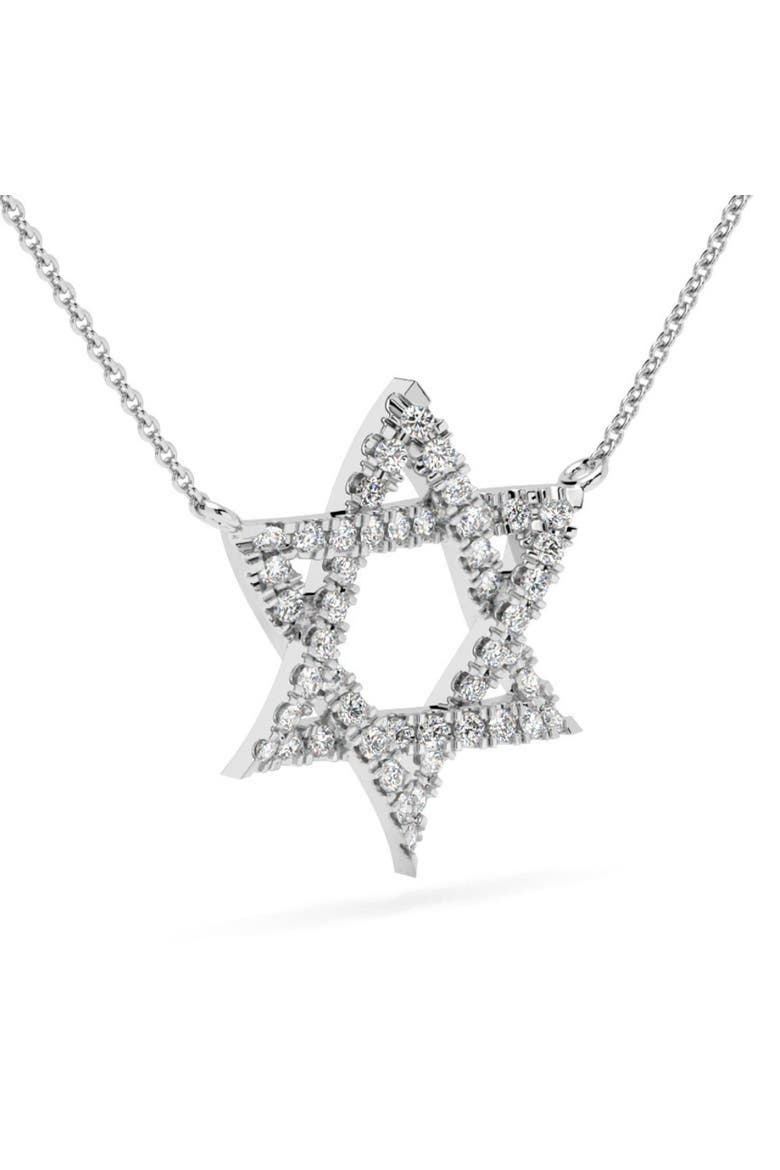 1Ct TW Diamond Jewish Star Pendant 14k Gold Lab Grown Necklace 1" Tall, Alternate, color, 14k White Gold