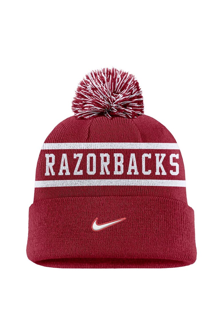 Men's Nike Cardinal Arkansas Razorbacks Peak Cuffed Knit Hat with Pom, Alternate, color, Cardinal