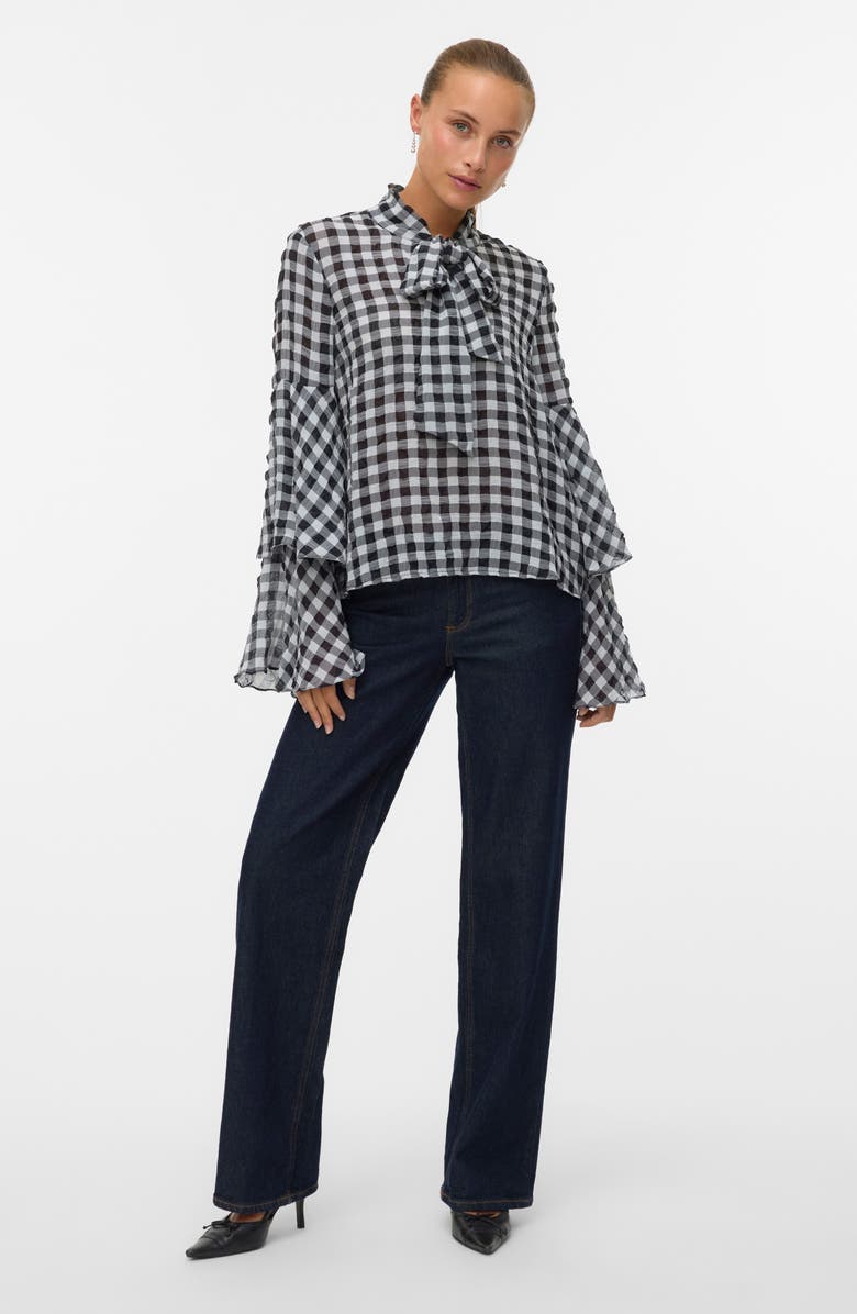 VERO MODA Sia Long Sleeve Flounce Top, Alternate, color, Black Checks Cloud D