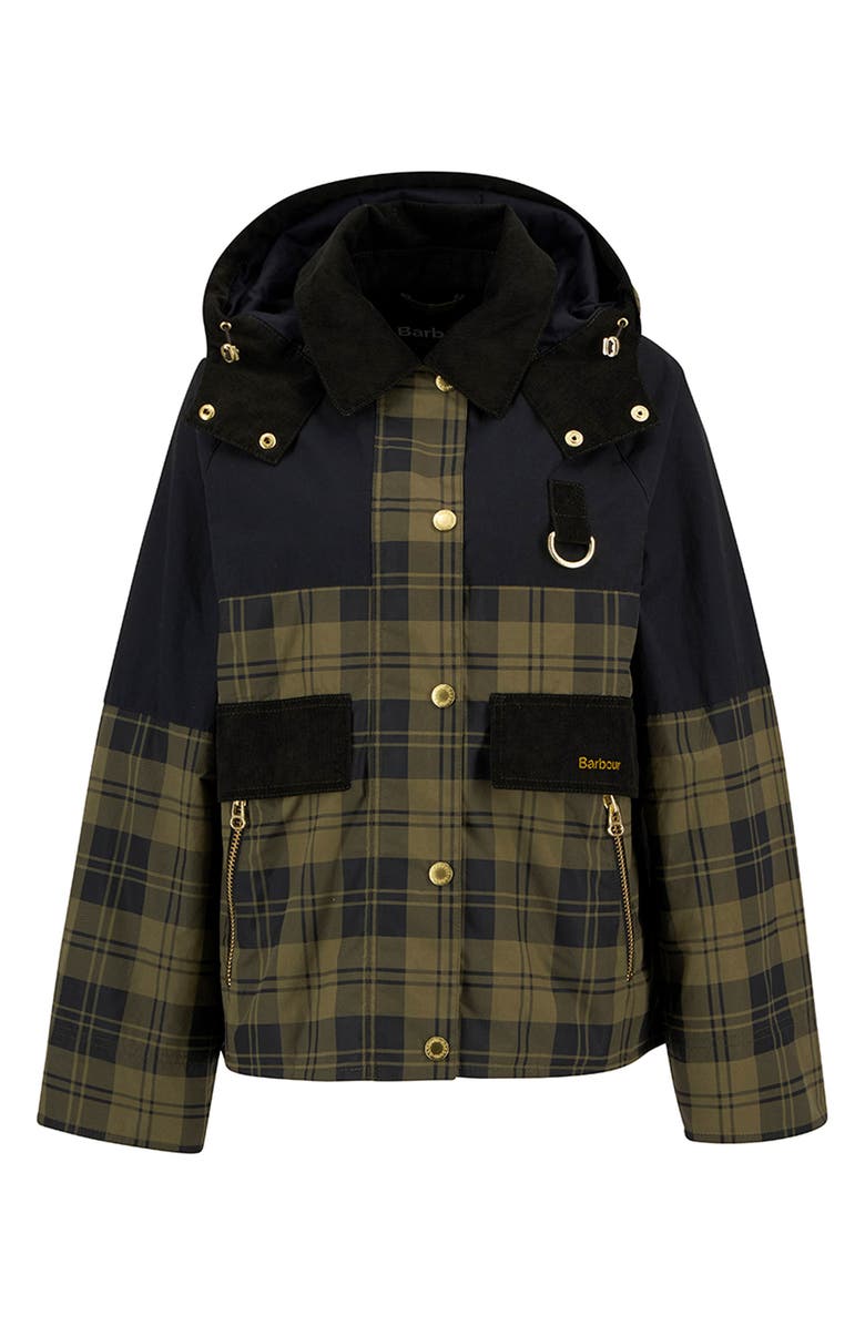 Barbour Elaine Plaid Showerproof Hooded Jacket, Alternate, color, Olive Check/ Black