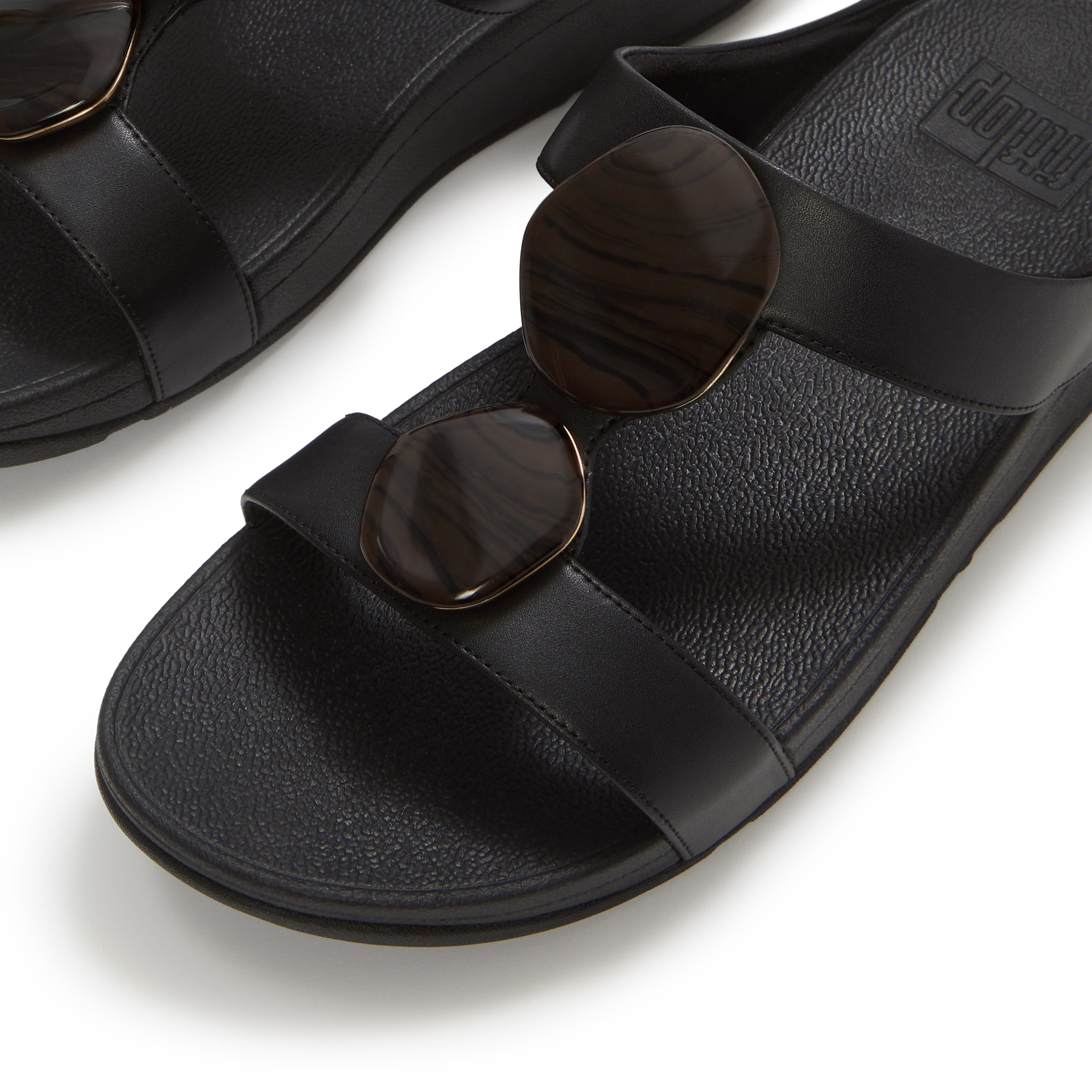 FitFlop Fino Marbled-Stone Slides, Alternate, color, Black