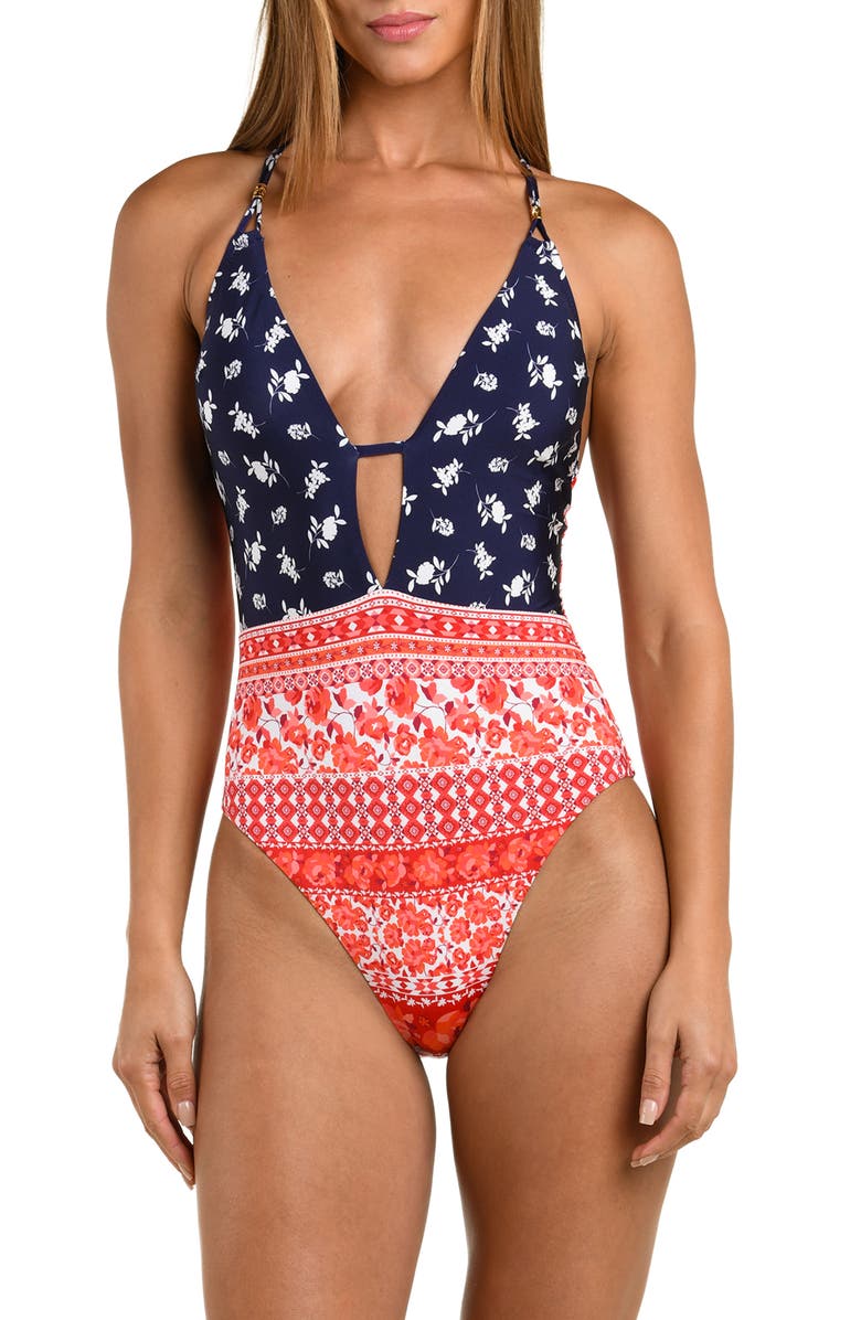 Sunshine 79 Flowers & Stripes One-Piece Swimsuit, Main, color, 