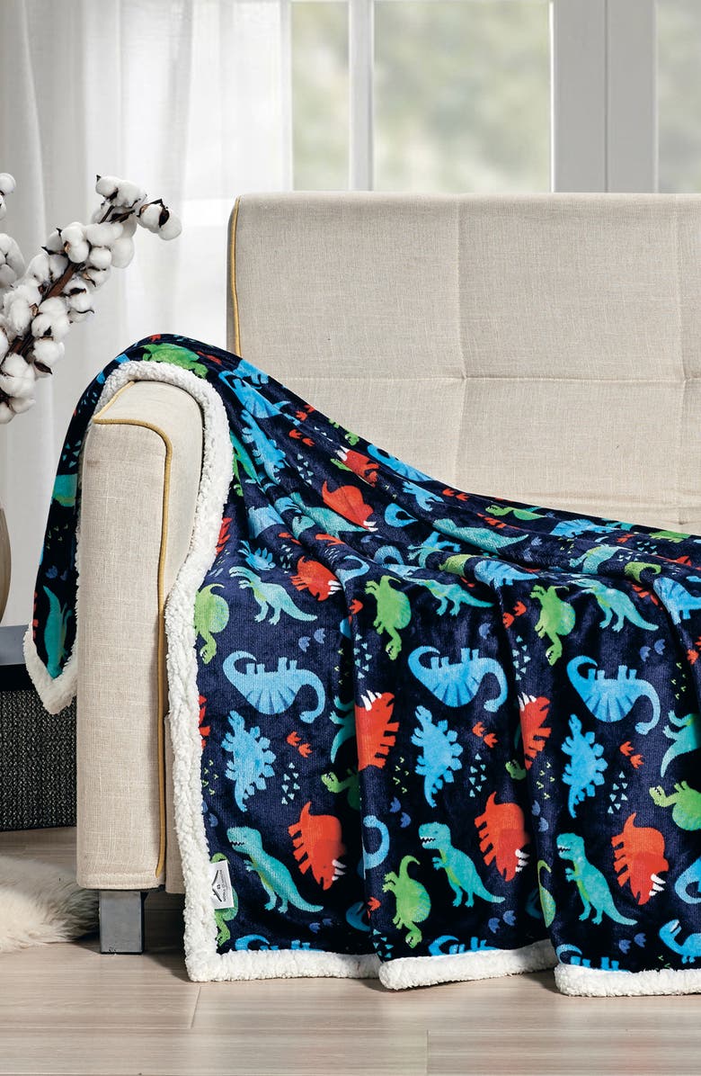 Luxury Home Dino Faux Shearling Throw Blanket, Alternate, color, Navy