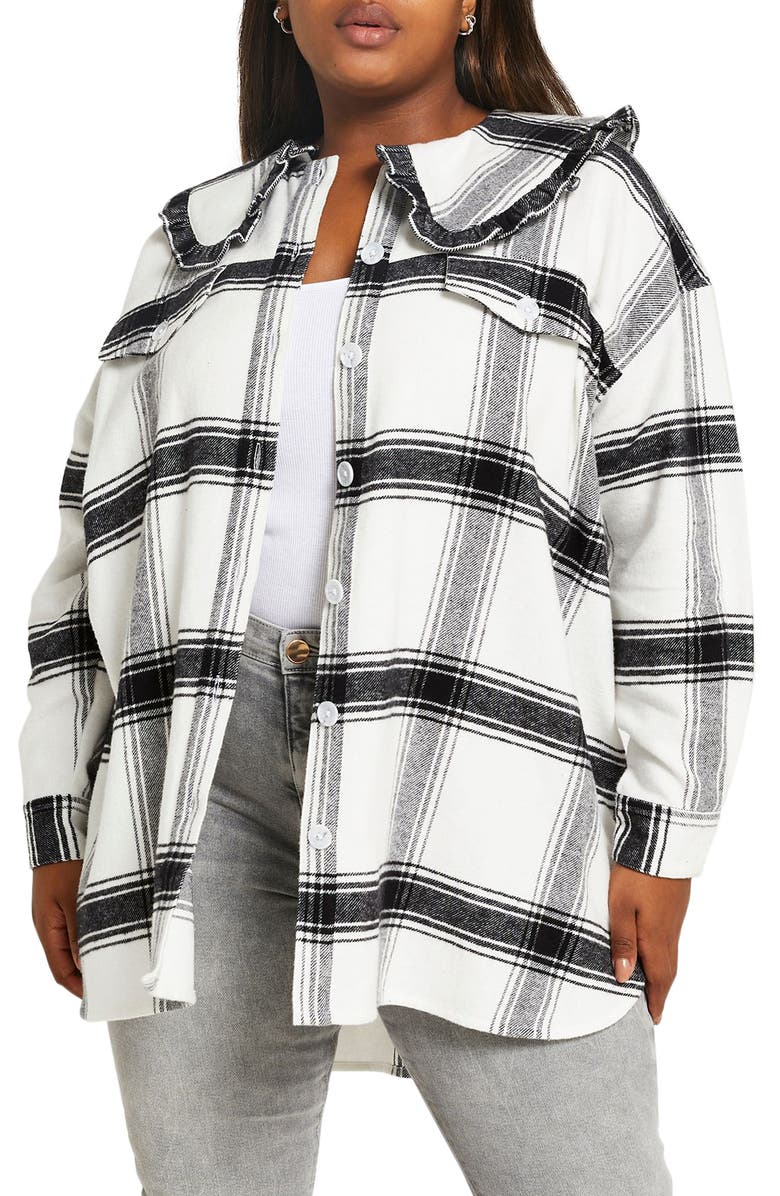 River Island Check Ruffle Collar Shirt, Main, color, 