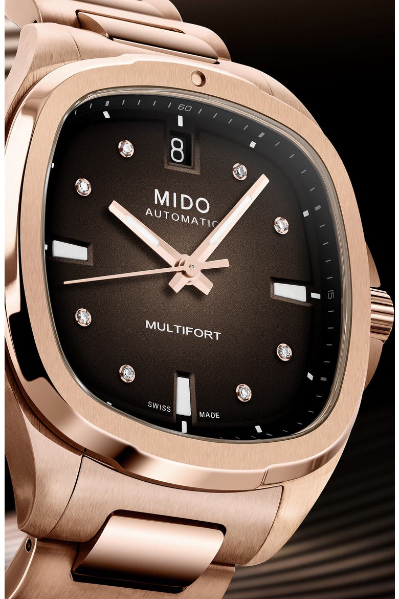 Multifort Diamond Square Automatic Bracelet Watch, 35mm, Alternate, color, BROWN