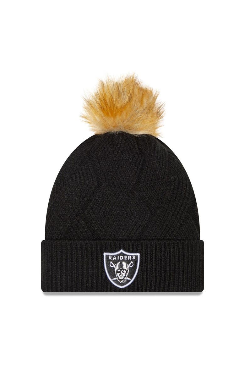 New Era Women's New Era Black Las Vegas Raiders Snowy Cuffed Knit Hat with Pom, Main, color, Black