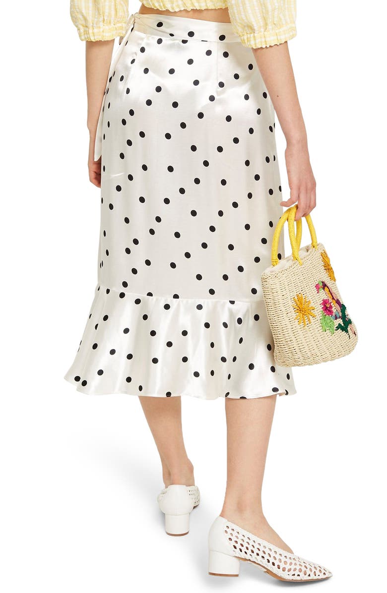Topshop Satin Spot Ruffle Skirt, Alternate, color, 
