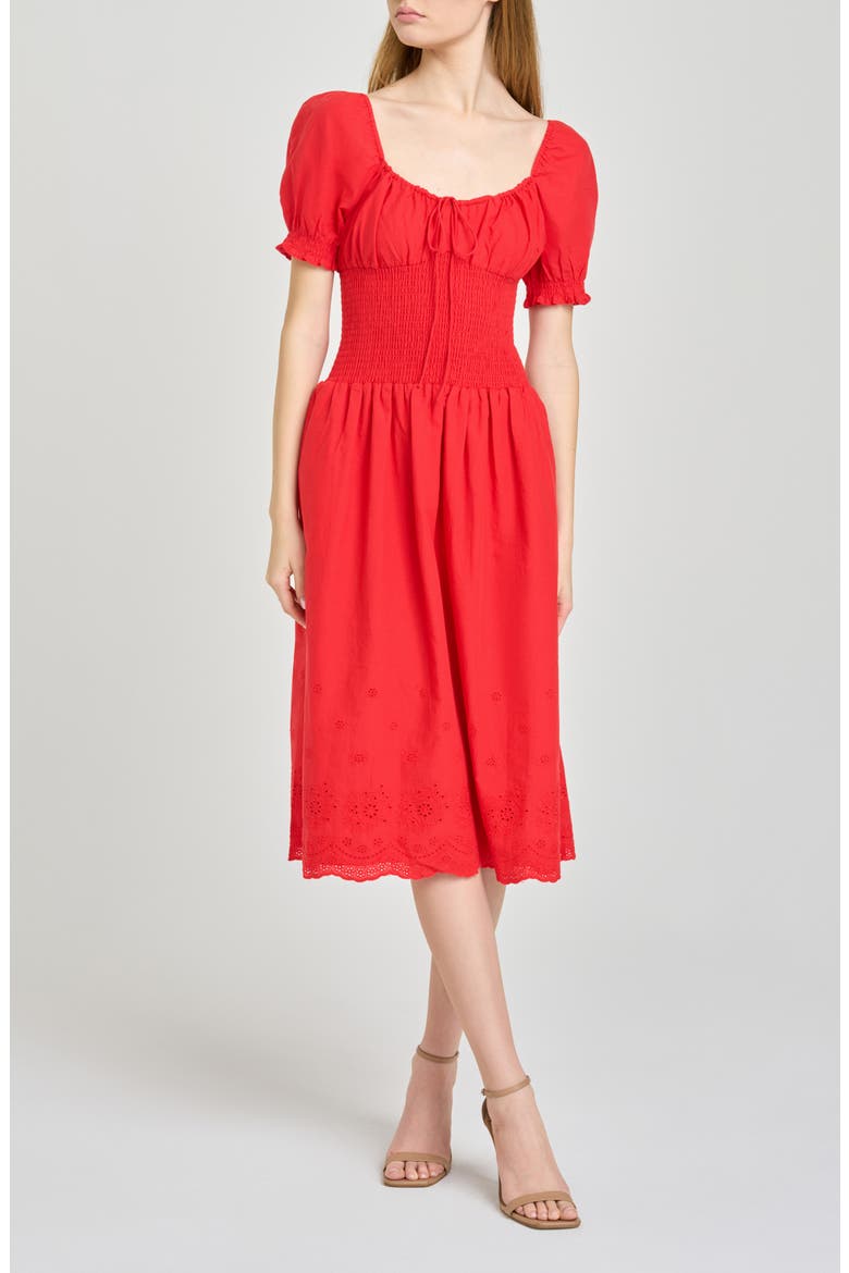 x Hannah Lovey Porter Dahlia Eyelet Detail Cotton Dress (Nordstrom Exclusive), Main, color, RED