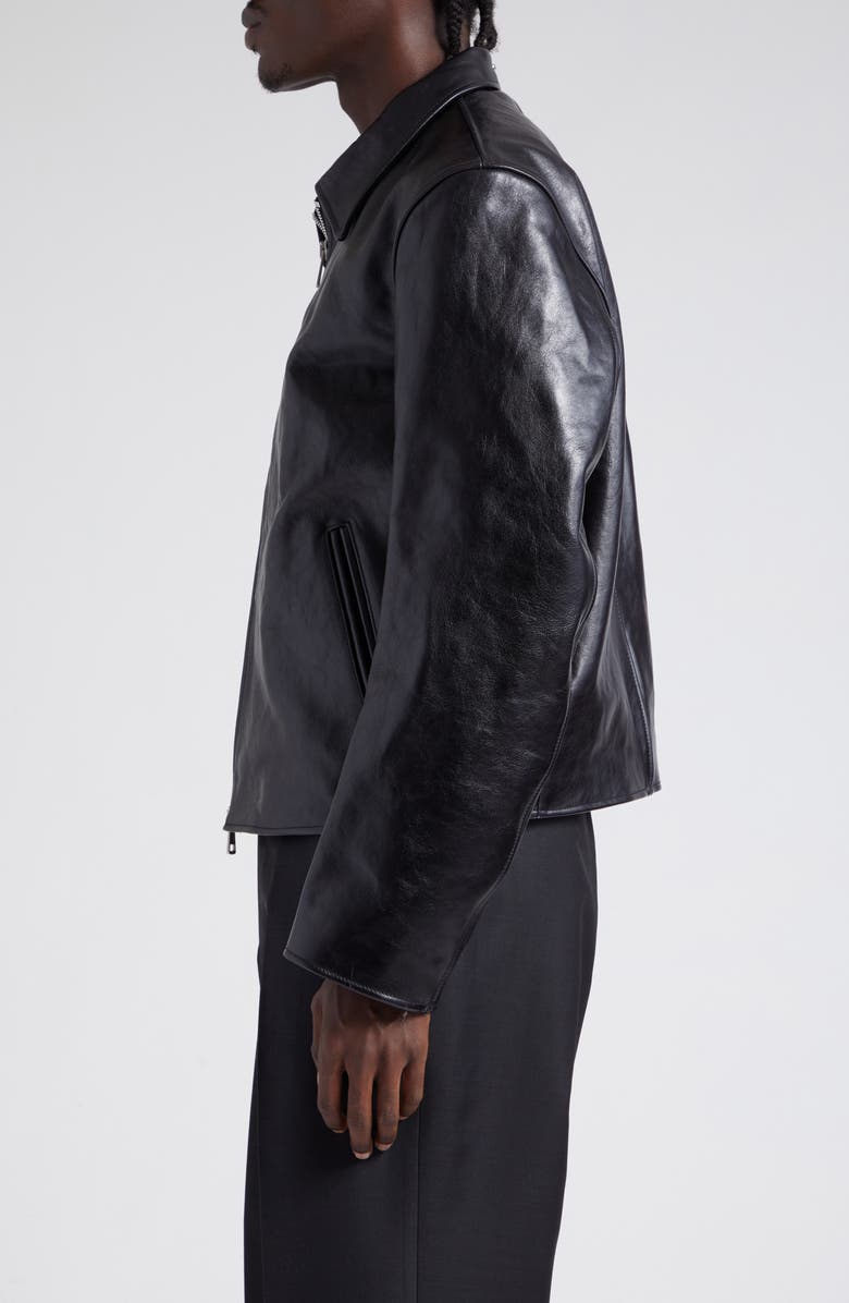 OUR LEGACY Boxy Mini Leather Jacket, Alternate, color, Top Dyed Black Leather