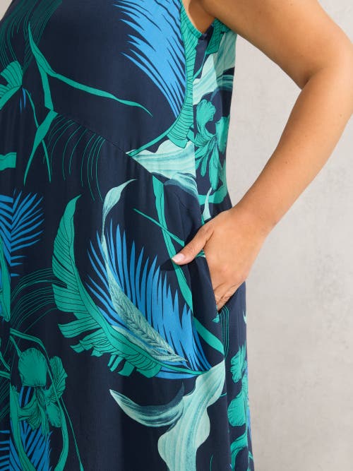Live Unlimited Abstract Leaf Print V-neck Maxi Dress In Brown