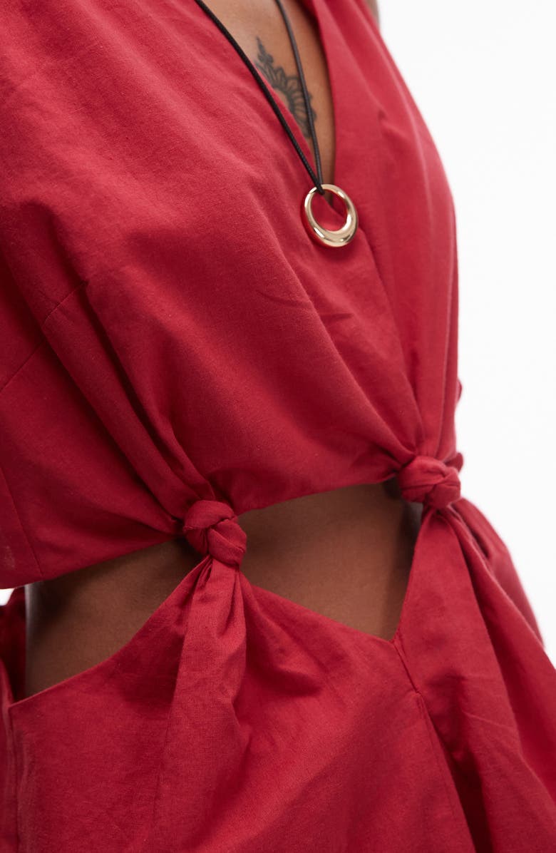 Topshop Knot Cutout Waist Cotton Tank, Alternate, color, Red