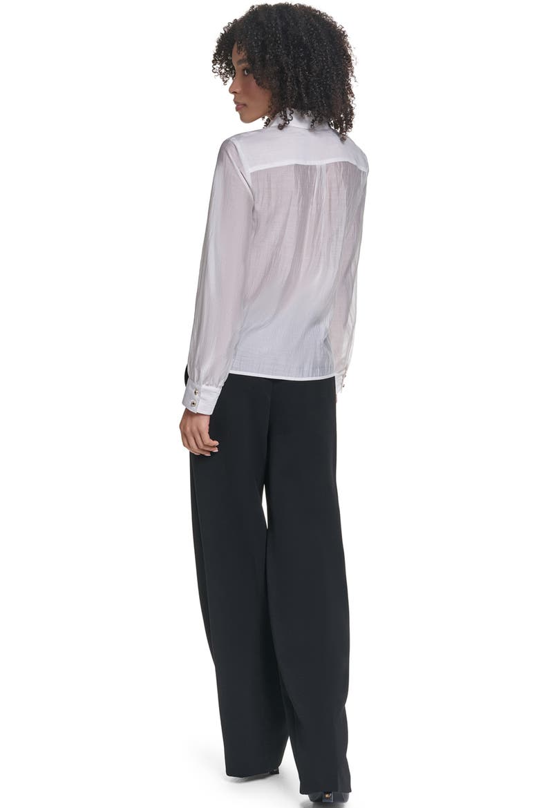 Pleated Bow Organza Shirt, Alternate, color, SOFT WHITE
