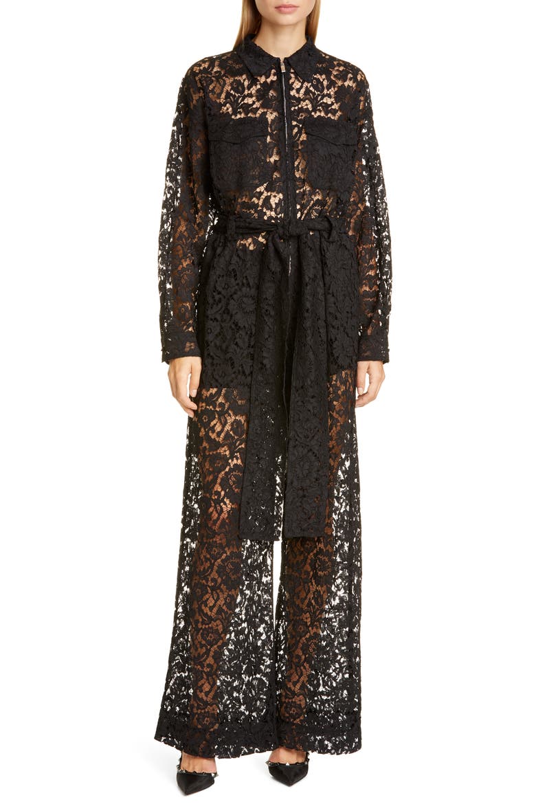 Zip Front Lace Jumpsuit, Main, color, NERO
