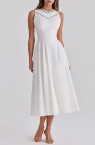 HOUSE OF CB Scarlett Lace Trim Stretch Cotton Midi Cocktail Dress