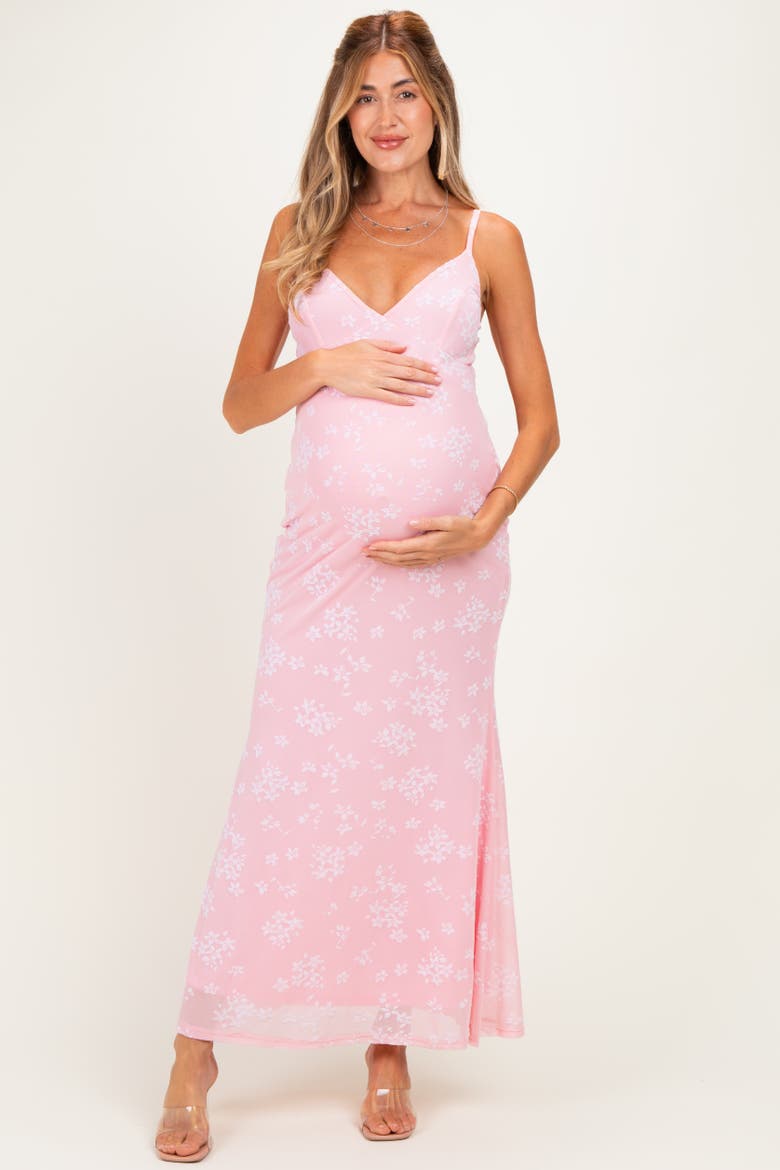 Floral Sleeveless V-Neck Maxi Dress, Main, color, Pink