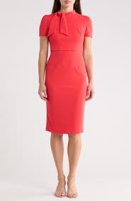 Maggy London Tie Neck Puff Sleeve Scuba Crepe Dress