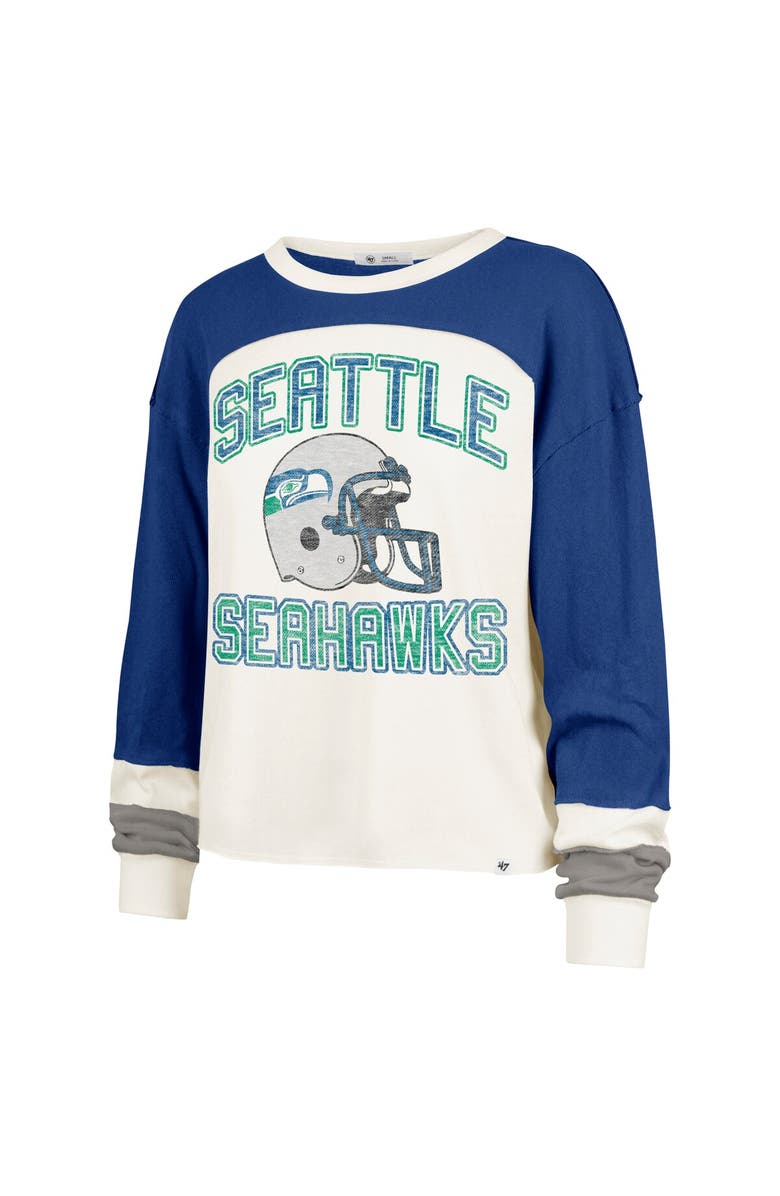 '47 Women's '47 Cream Seattle Seahawks Double Header Curve Raglan Long Sleeve Crop Top, Alternate, color, Cream