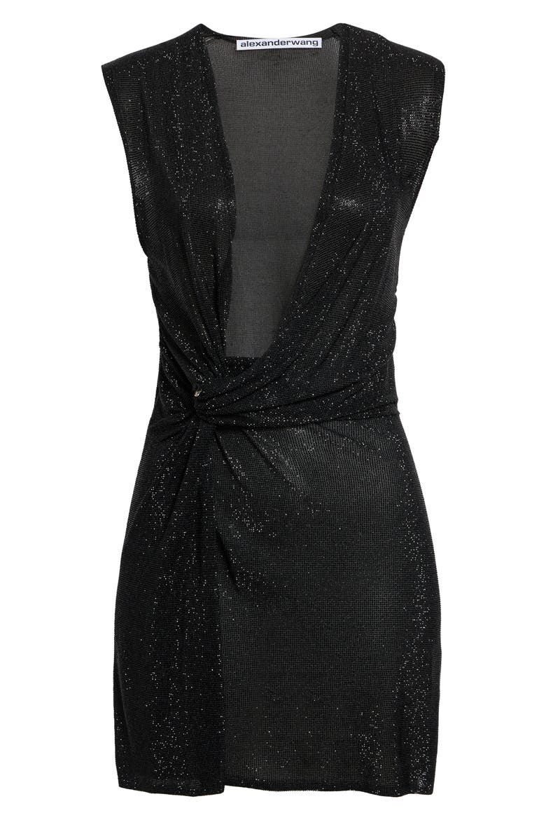 Knotted Deep V Minidress, Alternate, color, BLACK