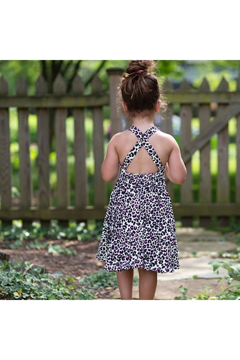 Girls Cross Back Dress, Alternate, color, Neon Leopard
