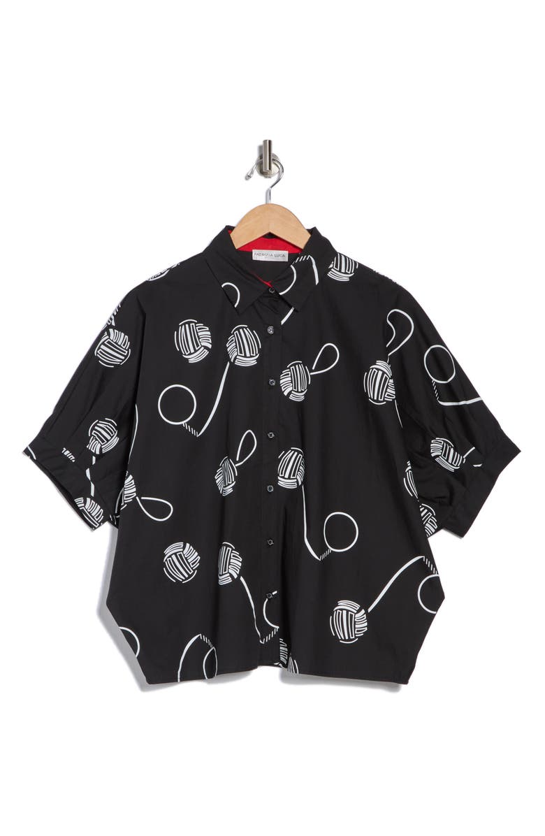 PATRIZIA LUCA Printed Short Sleeve Boxy Button-Up Shirt, Alternate, color, Black