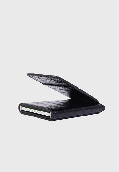 Furniq Uk Genuine Leather Crocodile Pattern Card Holder In Black